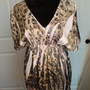 Satin Animal Print Blouse with V-Neckline